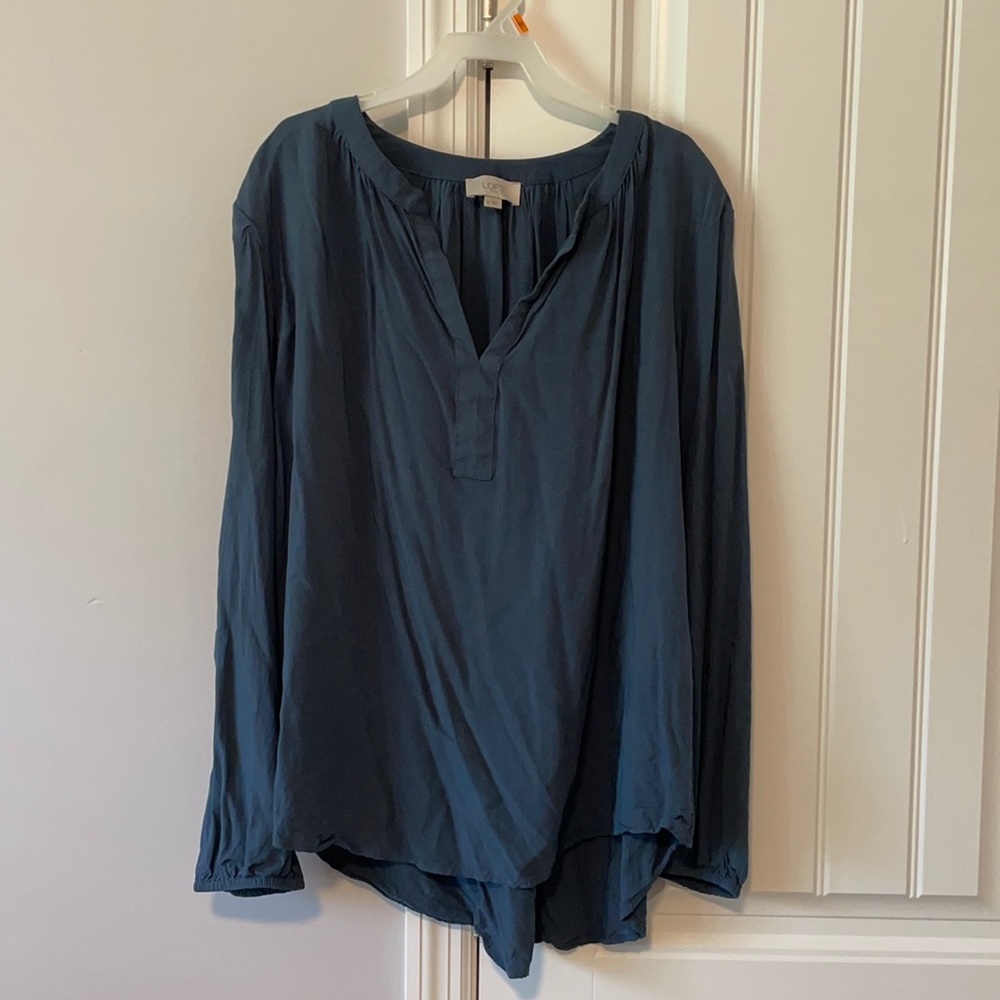 Loft blue-grey tunic neck blouse